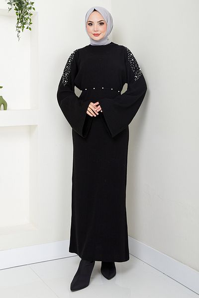 ModaMerve Black Pearl Knitwear Dress - 8060Hbs932-M