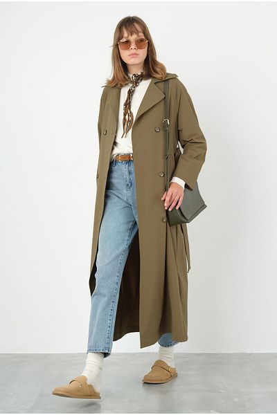 HEQA Oil Green Fit Trench Coat