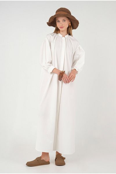 HEQA Rochie albă din popelin - guler adunat