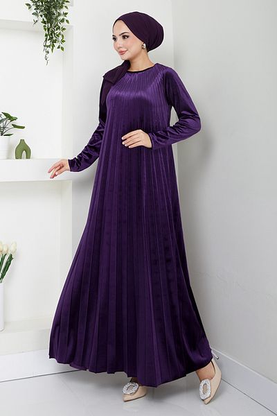 ModaMerve Purple Velvet Dress - Pleat Detail, 2012Efy931-M