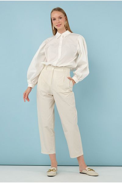 HEQA Pantaloni de buzunar din flanel ecru