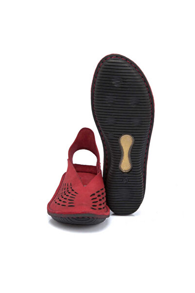 Tergan Kırmızı Hakiki Nubuk Deri Kadın Casual Ayakkabı - K21Y1AY65480-F35