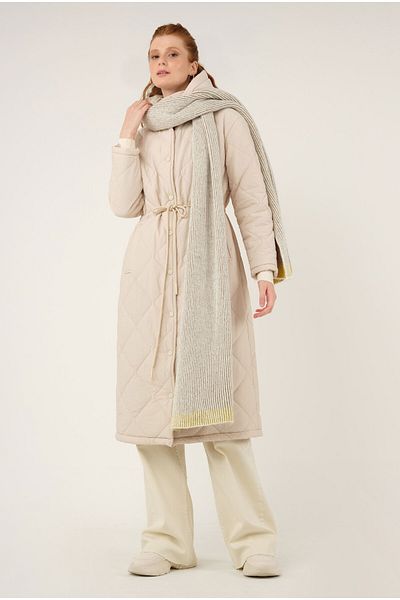 HEQA Ecru Puffer Coat - Συγκεντρωμένη μέση