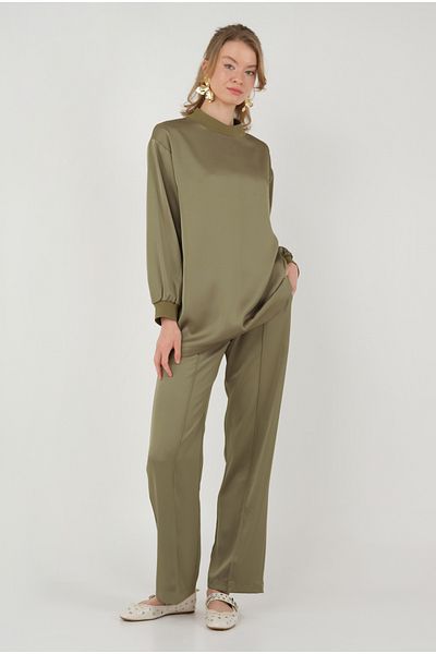 HEQA Khaki Satin Set - Ribbed