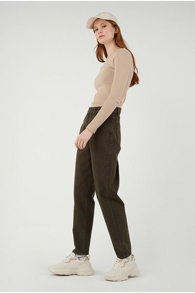 HEQA Balon cu talie înaltă Jean Khaki