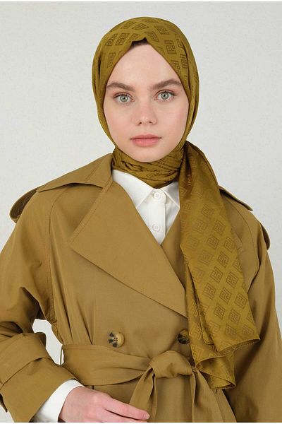 HEQA Oil Green Logo Patterned Jacquard Shawl