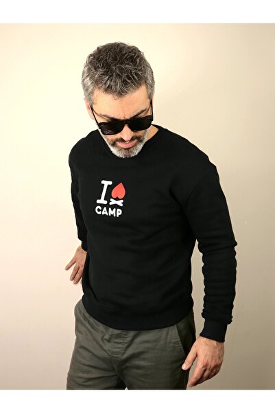 Sweatshirt I Love Camp Baskılı Kamp Temalı %100 Pamuk Basic Sweat