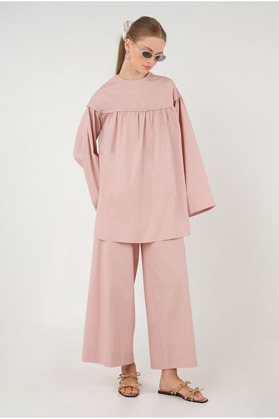 HEQA Pantaloni largi din poplin roz moale