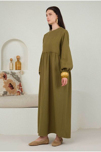 HEQA Rochie de muselină verde ulei