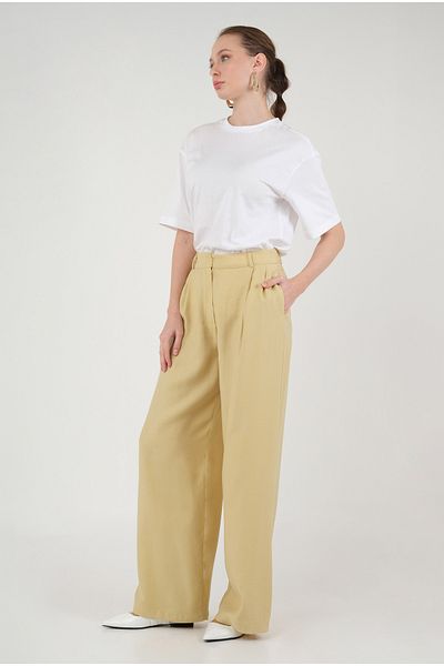 HEQA Pantaloni plisați cu picioare largi Galben pastel