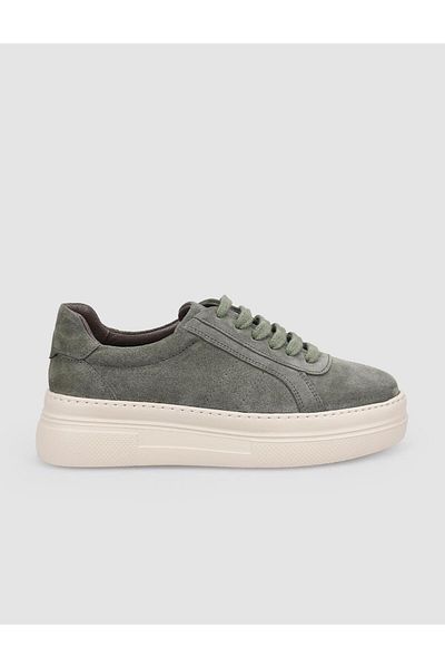 Cabani 100% Genuine Leather Khaki Suede Lace-Up Women's Sneakers