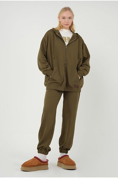 HEQA Hanorac oversize cu fermoar verde ulei
