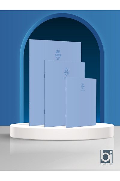 Bi bigelio Set de 3 albastru - Bloc de note cu cusătură sârmă Bi Note