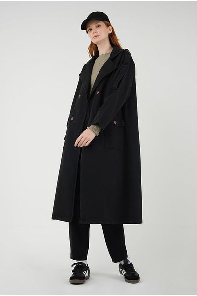 HEQA Trenci din denim lung negru