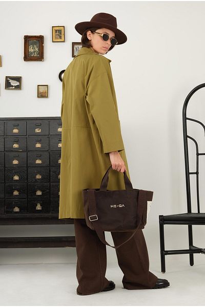HEQA Trench Coat with Bag Pocket Olive