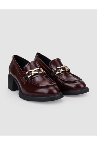 Cabani 100% Genuine Leather Burgundy Patent Leather Buckle Women's Heeled Shoes