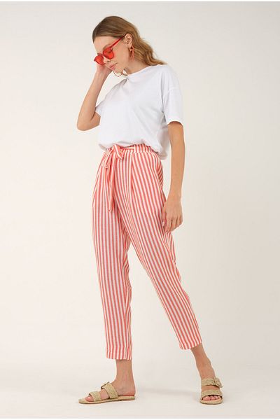 HEQA Pantaloni cu dungi Floare de rodie