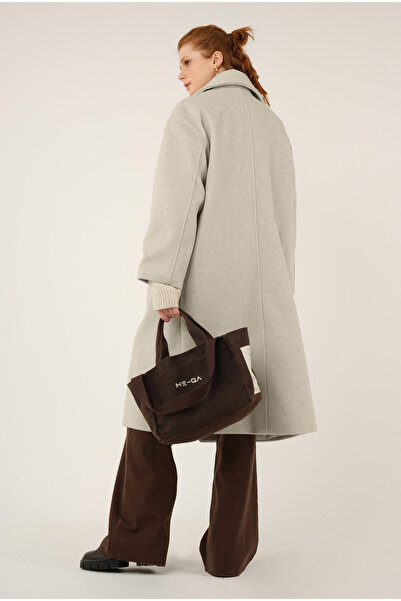 HEQA Kruvaze Düğmeli Kaşe Kaban Bej