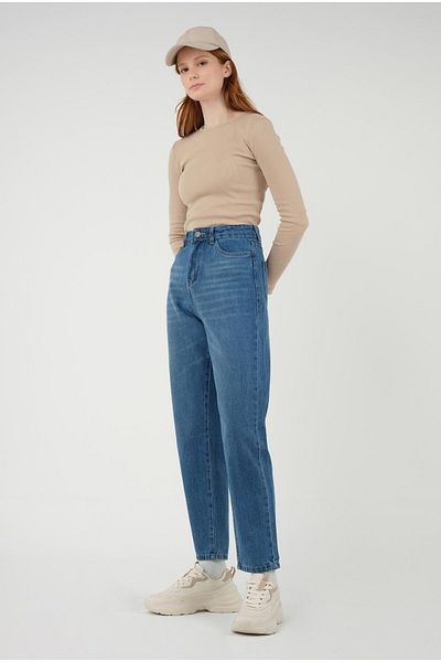 HEQA Mom Comfort Jean Mid Blue