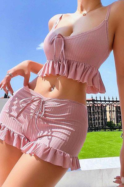 Merry See Knitted Fabric Sling Pajamas Set with Shorts - Special Features