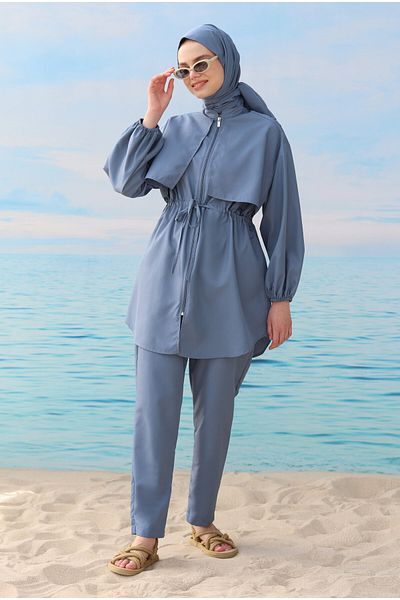 HEQA Blue Windbreaker Swimming Suit