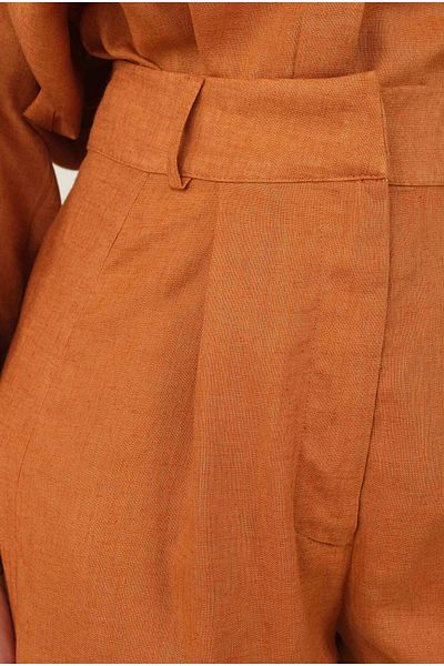HEQA Pantaloni din in papaya - picior plisat