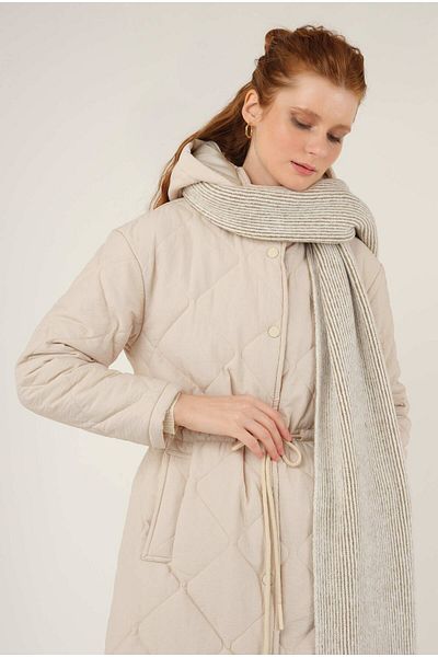 HEQA Ecru Puffer Coat - Συγκεντρωμένη μέση