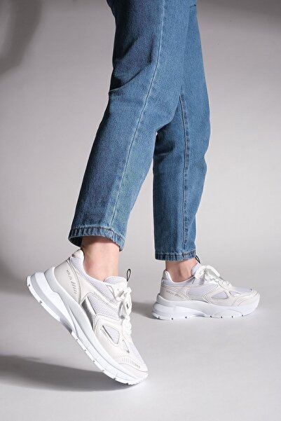 Marjin Kadın Sneaker Yüksek Taban Bağcıklı Spor Ayakkabı Nevila gümüş