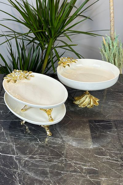 MAY HOME Gold Bron Porcelain Bowl - Metal Leg