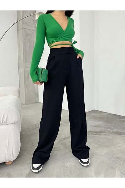 BİKELİFE Schwarze Palazzo-Hose aus Lycra mit Klettverschluss für Damen