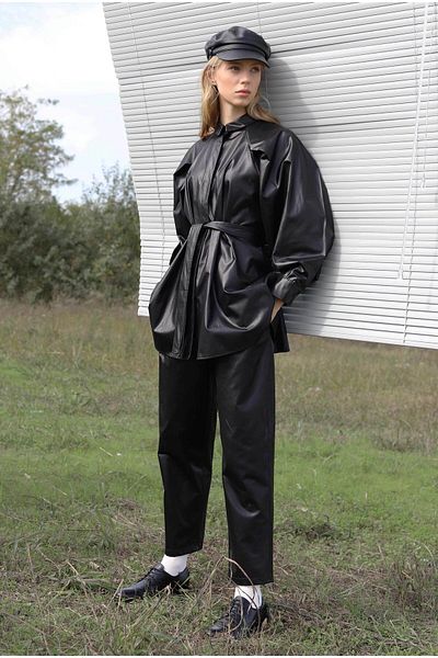 HEQA Leather Belted Suit Black