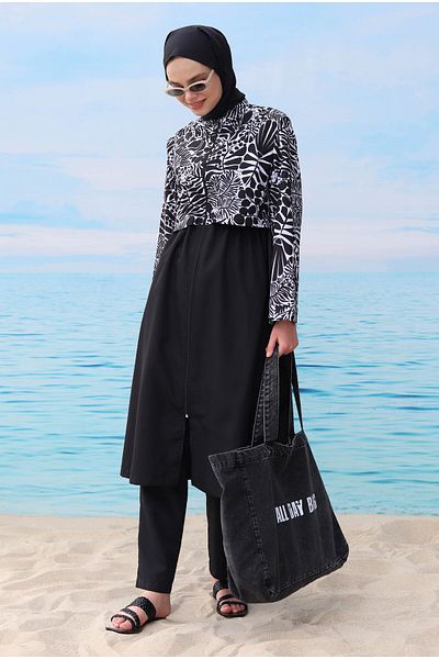 HEQA Μαγιό Hijab με σχέδιο μαύρο