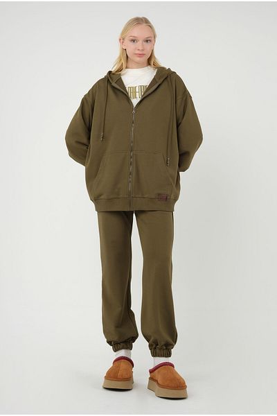 HEQA Hanorac oversize cu fermoar verde ulei