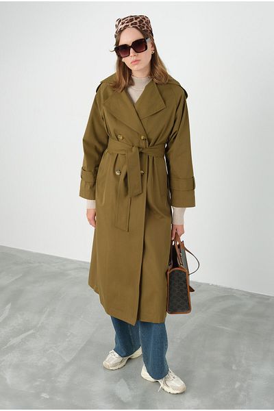 HEQA Epaulette Classic Trench Coat with Oil Green Handle
