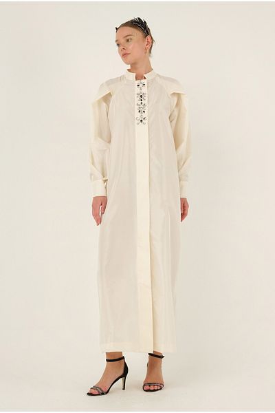 HEQA Caftan Brodat cu Piatra Ecru