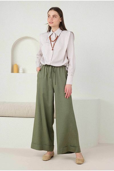 HEQA Pantaloni largi din in verde mucegai