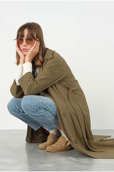 HEQA Oil Green Fit Trench Coat