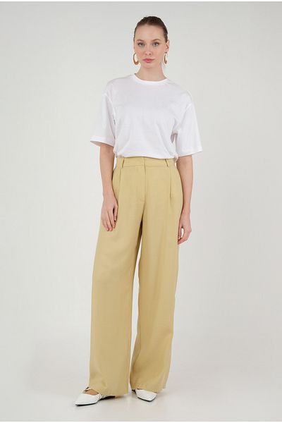 HEQA Pantaloni plisați cu picioare largi Galben pastel