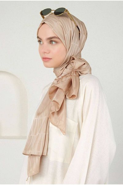 HEQA Şal cu model Jacquard Light Mocha - Jou