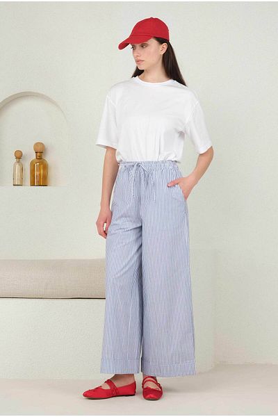 HEQA Pantaloni cu dungi din poplin albastru