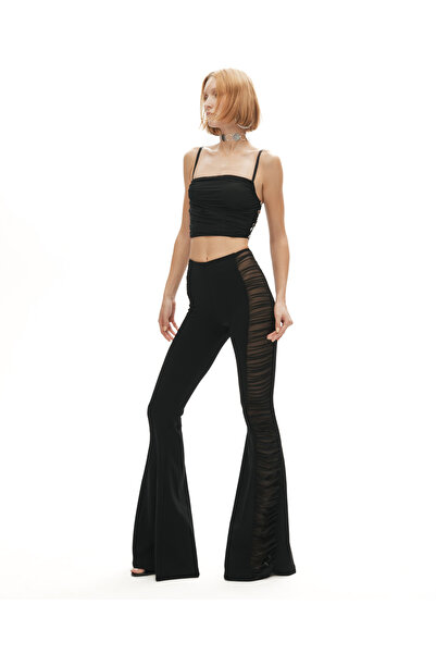 Khela The Label Mistress of Mischief Pants Siyah İspanyol Paça Yüksek Bel Uzu...