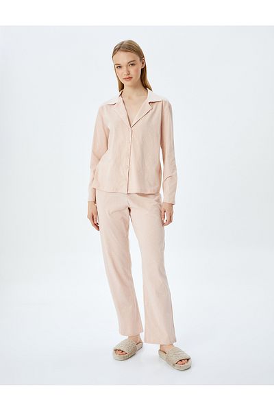 Koton Pyjama-Set mit Hemdkragen und geknöpftem Polka-Dot-Muster
