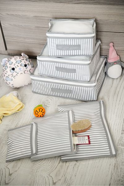 Serstil 6 Piece Baby Care Bag - Gray Rope Pattern
