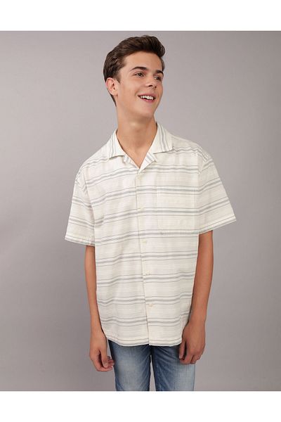 AMERICAN EAGLE AE Striped Button-Up Poolside Shirt