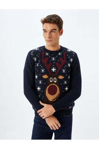 Koton Πλεκτό Crew Neck Πρωτοχρονιάτικο Πουλόβερ