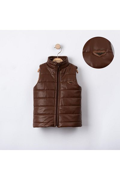 Lolons Boy's inflatable Vest - Artificial Leather, Badge Detail, Prevailing Collar