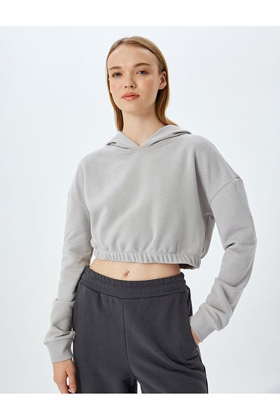 Koton Long Sleeve Crop Oversize Sweatshirt with Elastic Waist