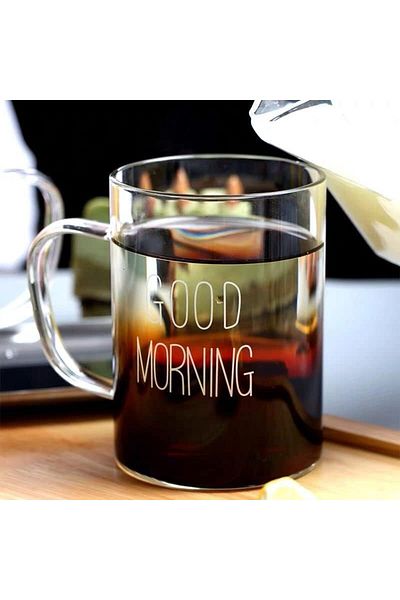 Heredot Mithra Life 6 Pieces 200 ml Good Morning Fire Resistant Glass Cup Mug
