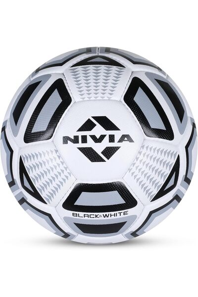 Nivia كرة قدم (أسود/أبيض، مقاس 5) | إسفنجة من مادة البولي فينيل كلوريد مخيطة ...