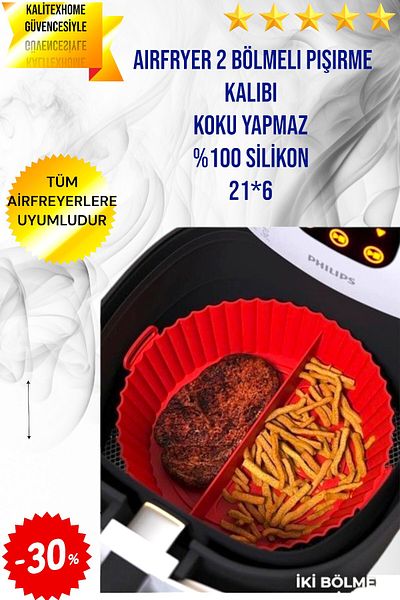 kalitexhome Airfryer 2-Compartment Cooking Set - Double Silicone and Baking Paper